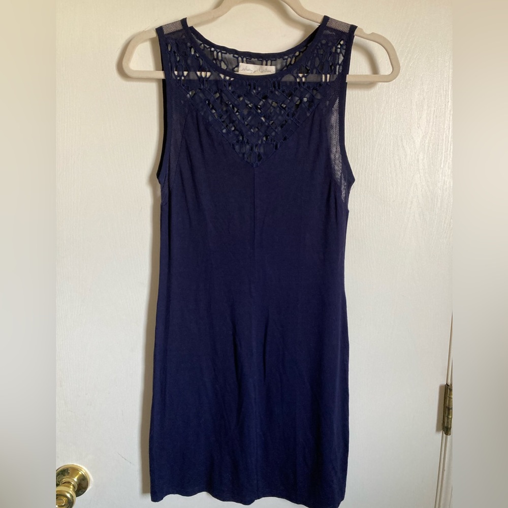 *Staring at Stars Anthropologie Navy Mesh Lace Sleeveless Small Mini Dress #P